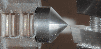 Conical gear blank on lathe